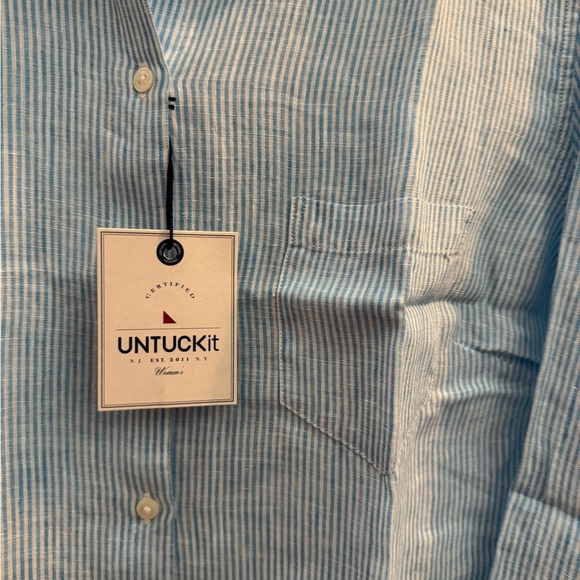 Untuckit Sherry Long Sleeve Button Down Shirt Blue & White Stripe - Picture 5 of 8